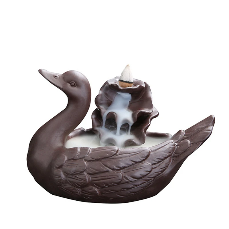 

Creative Decoration Ceramic Backflow Aroma Burner Chan Lotus Swan Aromatherpay Burner Sandalwood Incense Holder Tea Pet
