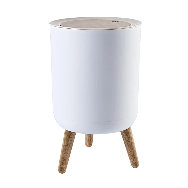 

Wooden Trash Can with Lid Press Garbage Rubbish Bin High Foot Waste Container Organizer 97QD