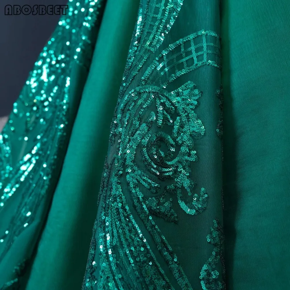 

Green Ball Gown Prom Dress Long Shining Sequins Puffy Evening Gowns with Train Long Sleeve Formal Women Dress Prom Party Wear