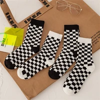 checkerboard socks street fashion cotton tube socks new versatile couple socks men and women same style