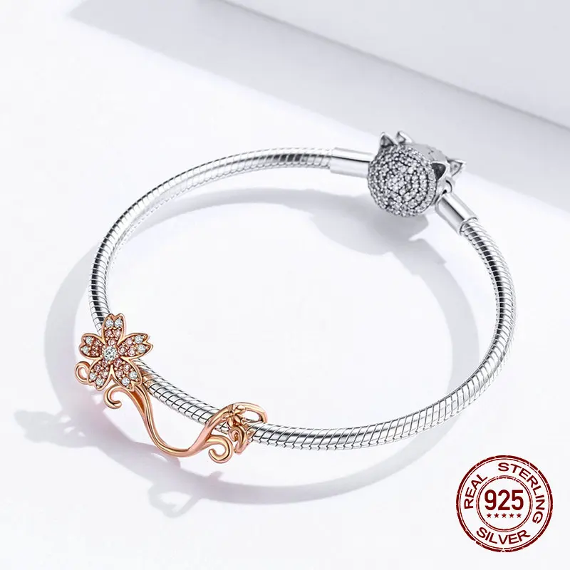 Womak Горячая 925 стерлингового серебра Сакура Бусины fit Pandora браслет Шарм Ожерелье Подвеска для изготовления ожерелья подарок