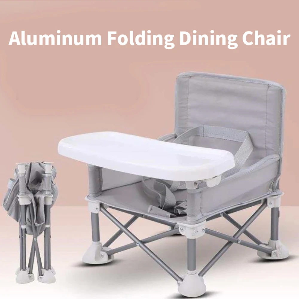 Baby Foldable Portable Dining Chair With Plate Safety Harness Kid Beach Camping Child Cozy Feeding Seat Outdoor Baby Beach Chair
