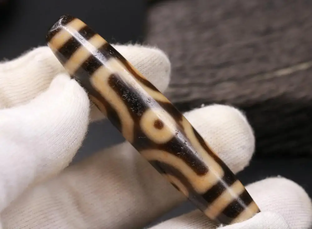 Суперэнергетический Тибетский Старый Агат 6 глаз Длинные бусины dZi амулет 78*15 мм