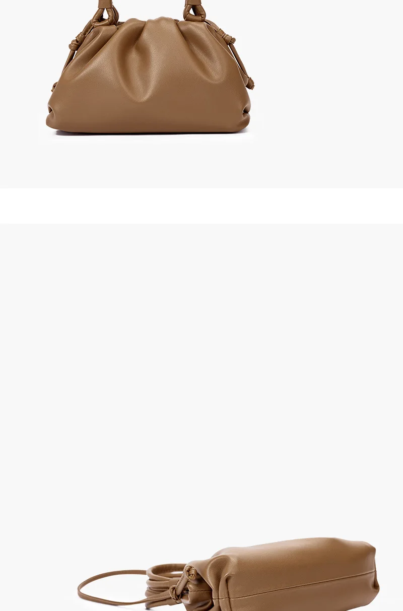 women handbag cowhide Shoulder bag fashion pleated cloud bag