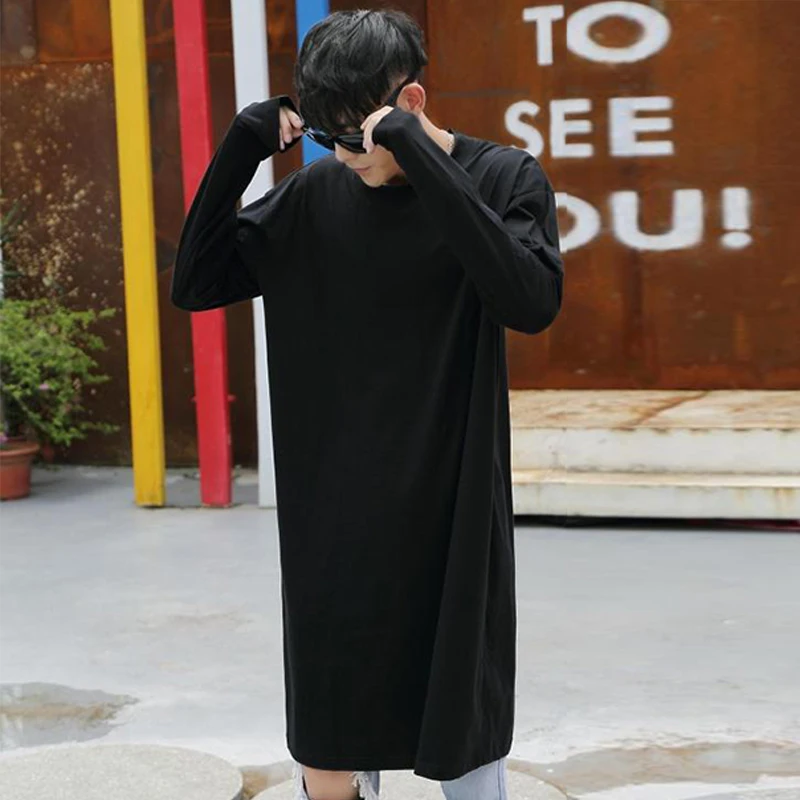 Spring and Autumn Korean Men's Long Sleeve T-Shirt Street Fashion England Simple Wild Super Solid Color Large Size T- | Мужская