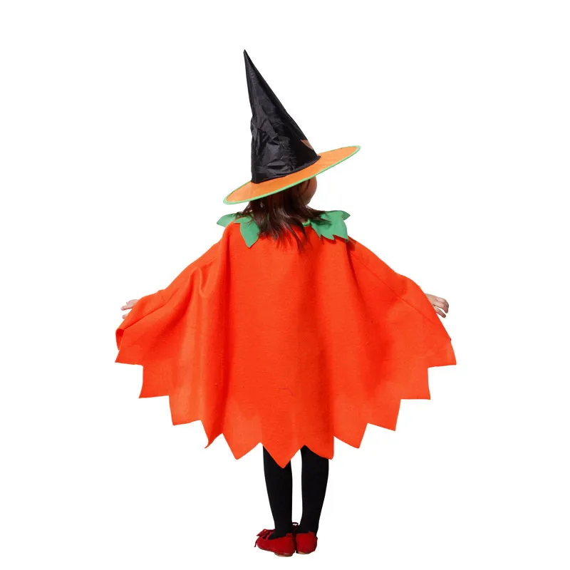 

Boys Girls Orange Pumpkin Cloak Hat Suit Kids Stage Performance Outfit Halloween Cosplay Costumes Party Role Play Dress Up Suit
