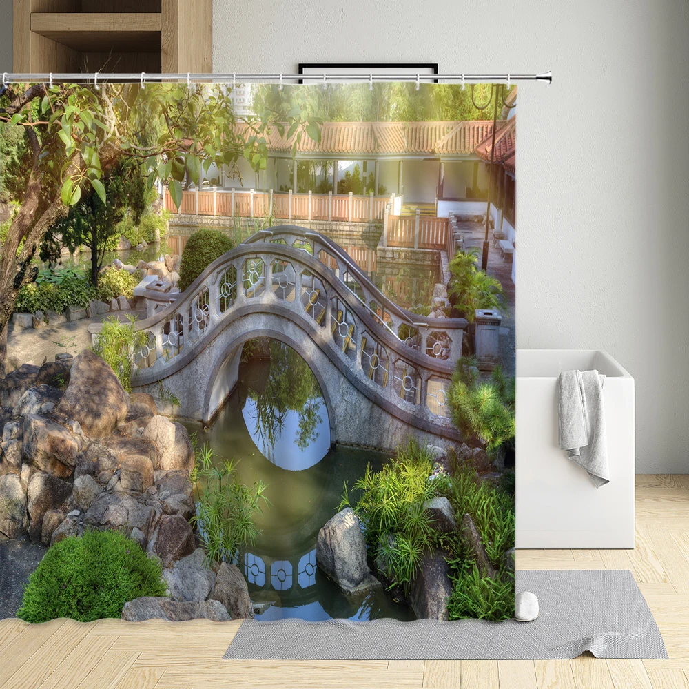 

Natural scenery Shower Curtain Wooden house river forest Waterproof Washable Cloth Bathroom Decor Bath Screen With Hooks