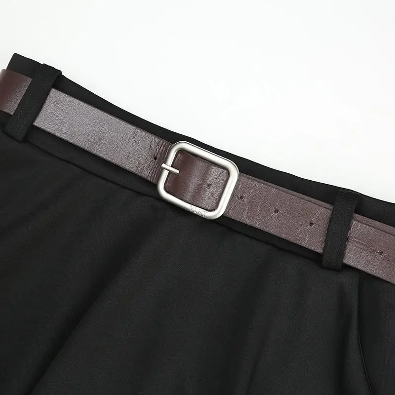 A-line Fashion Skirt Spring Autumn New Slim Belt Black High Waist Umbrella Skirts Women Elegant Jupe Femme With Lining K1253 | Женская