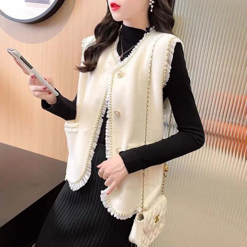 

2022 Autumn Winter Fashion Women Mink Cashmere Cardigan Sweater Female V-neck Knitted Imitation Mink Cashmere Vest Y201