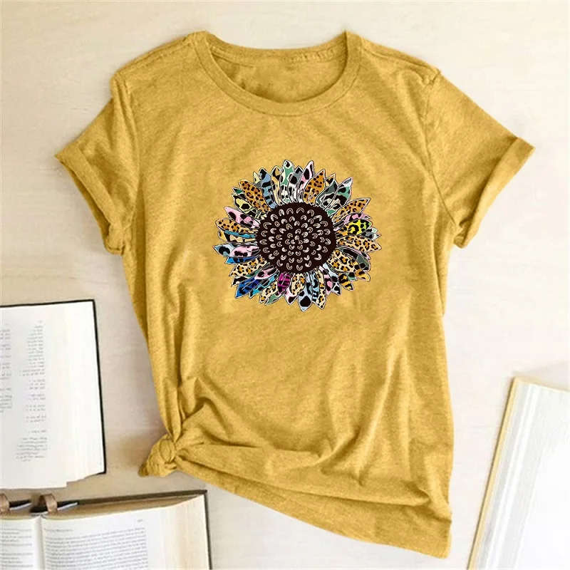 

Sunflower Printing Short Sleeve Women T Shirt Summer Vintage Flowers Graphic Tees Blusas Mujer De Moda 2021 Verano