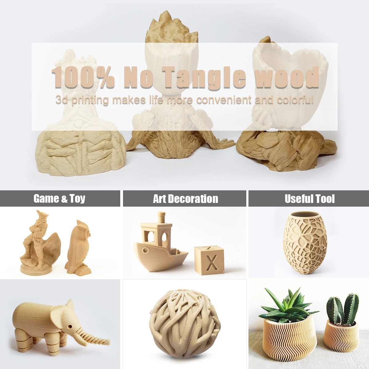 AW 3D PLA Wood Filament 1kg 1.75mm Diameter Tolerance 0.02mm 2.2LBS Wood Texture No Bubble Eco-friendly FDM 3D Printer Material