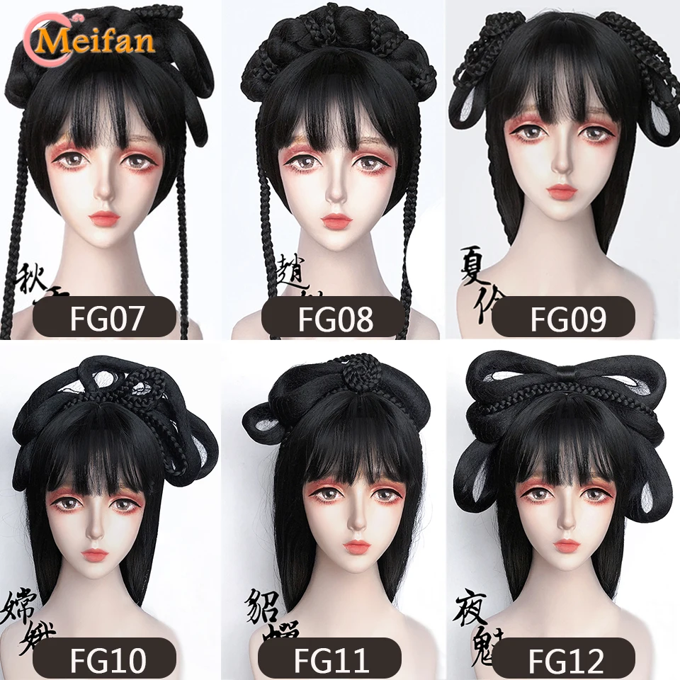 MEIFAN высокотемпературный синтетический парик Hanfu Hair Bun Ретро стиль шиньон с лентой