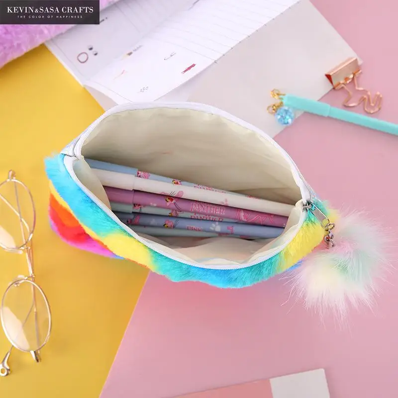 Радуга пенал качество плюшевые школьные принадлежности канцелярские подарок