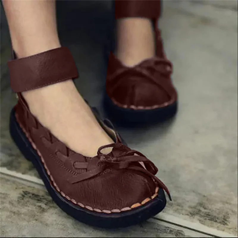 Сандалии женские из натуральной кожи удобные босоножки ручной работы с круглым