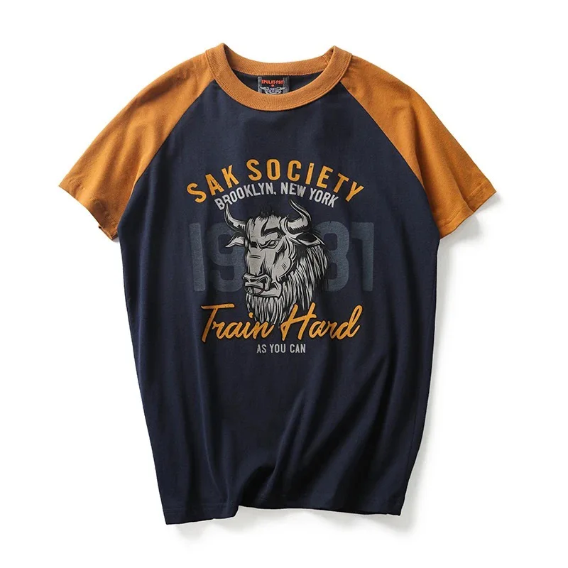 

best seller Patchwork print cowhead short sleeve T-shirt men and women graphic t shirts the trend of youth jacket retro t shirt