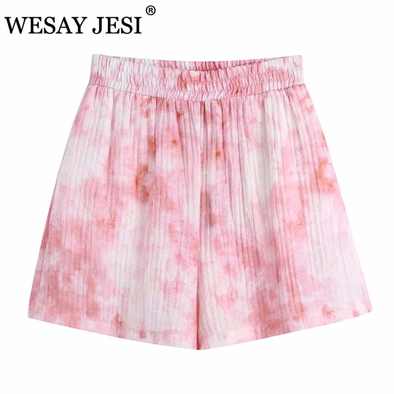 

WESAY JESI Summer Style Women's Shorts TRAF ZA 2021 Tie-dye Printed Women Shorts Slim Suit Fashion Retro Personality Temperament