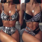 Guijiв наличии 2021 сексуальный женский комплект бикини с высокой талией и леопардовым принтом, купальник, женский топ-труба, бикини