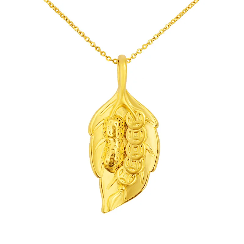 

Vietnam Sand Gold 24k Gold Money Peanut Bay Leaf Pendant Female Copper Plated Jewelry Necklace Accessories