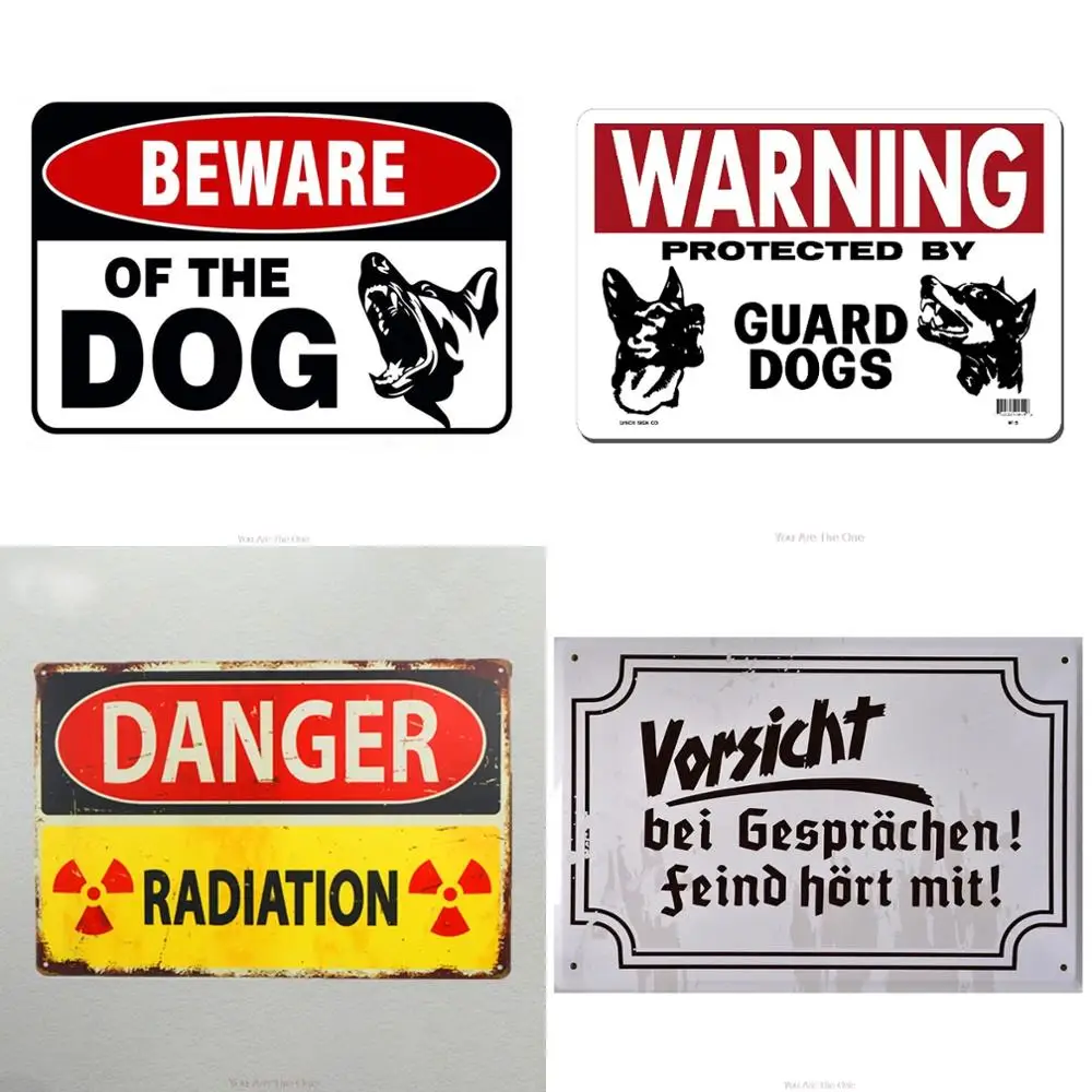 

Metal Tin Signs Warning Protected by guard dogs vintage Metal Painting Wall Decor Board Retro Pub Funny Bar Tin Poster