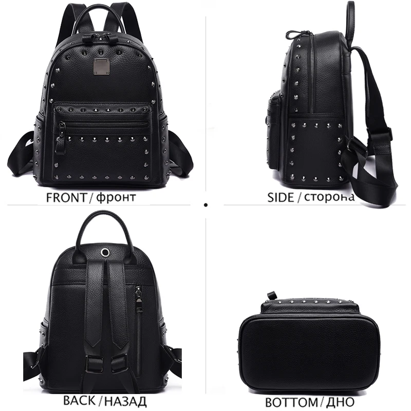 Модный рюкзак с заклепками женская сумка на плечо 100% из натуральной кожи женские