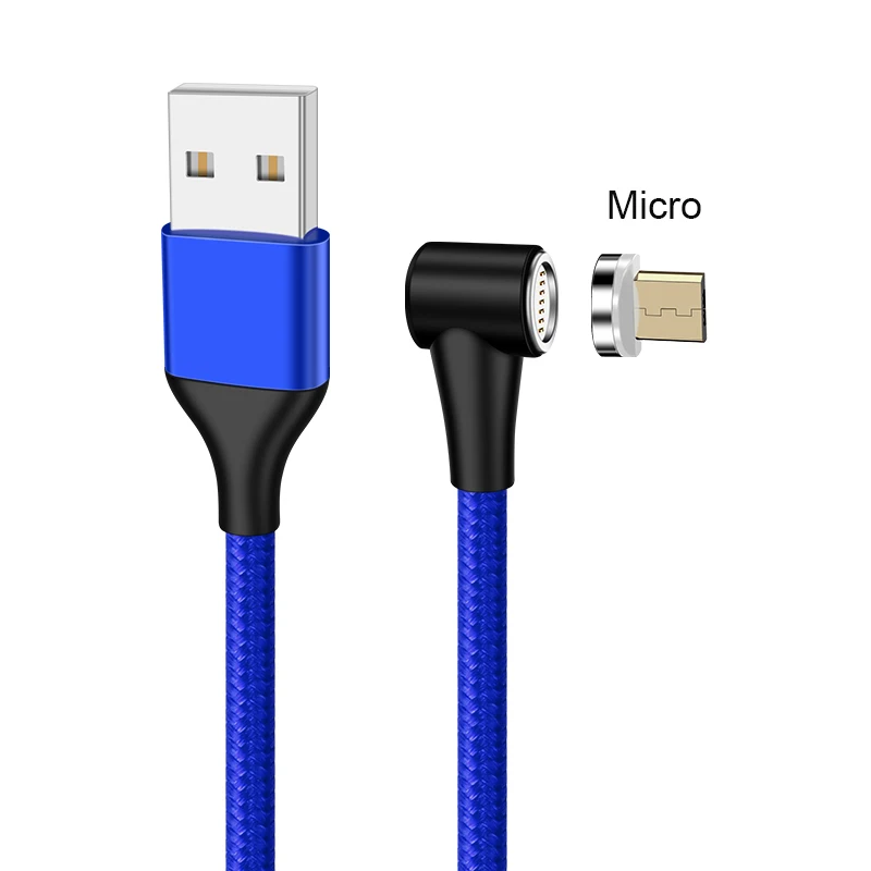 Blue For Micro USB ROCK 5A Магнитный кабель Micro usb type C адаптер Шнур 90 градусов локоть быстрое зарядное устройство светильник ing светодиодный светильник для передачи данных для iPhone samsung - Цвет: Blue For Micro USB