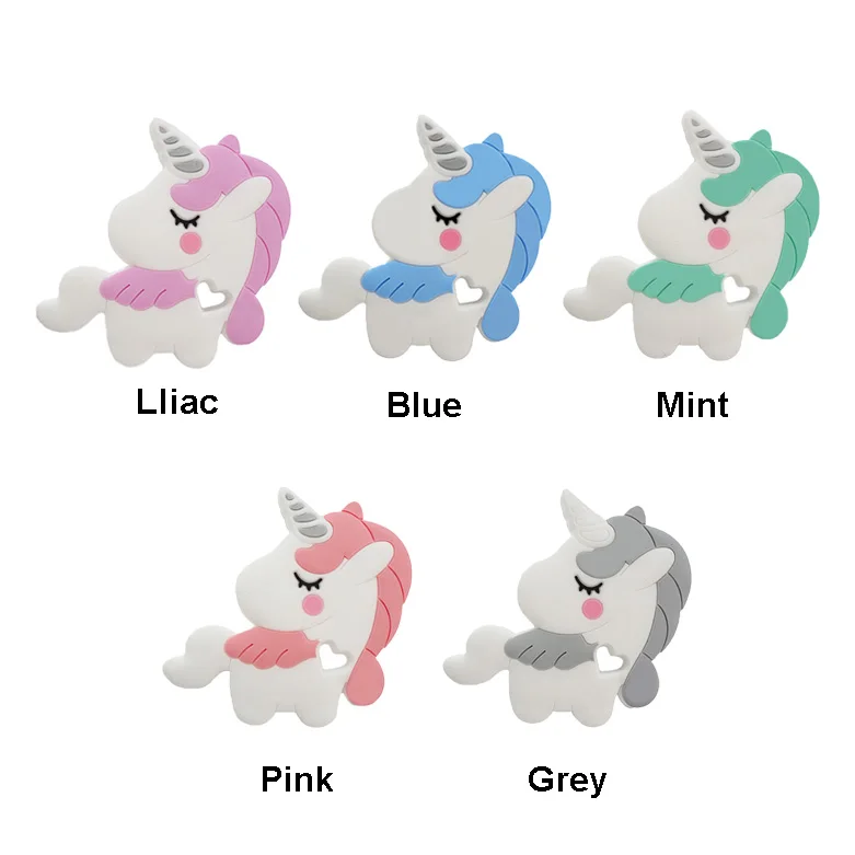 Chenkai-mordedor de silicona de unicornio para beb&eacute;, mordedor colorido para dentici&oacute;n de roedores, chupete de lactancia, colgante de grado alimenticio, juguete de joyer&iacute;a para ni&ntilde;os peque&ntilde;os, 5 uds.-3