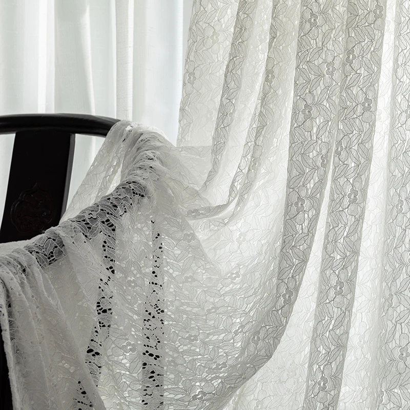 

Romantic Retro Cotton Green Embroidery Lace Sheer Curtain Window Tulle Curtains for Living Room White Beige Kitchen Voile #4