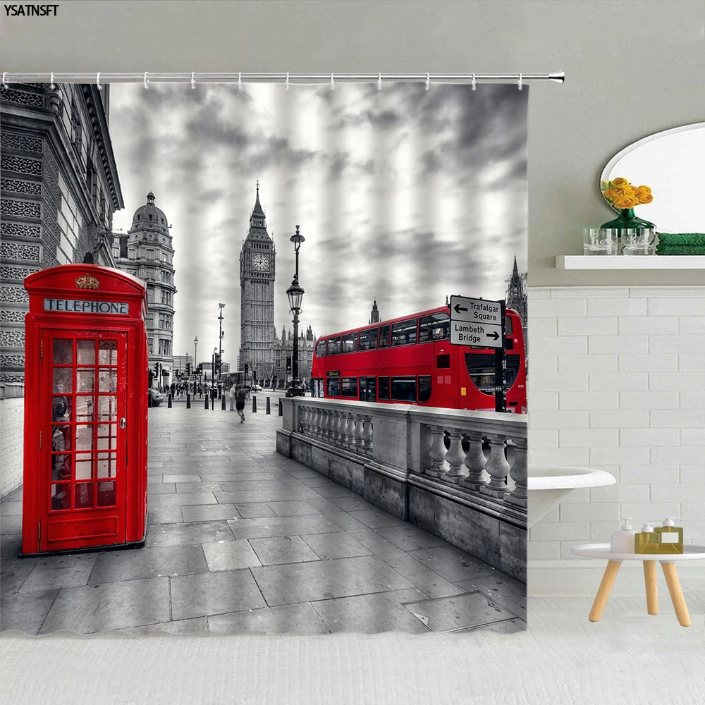 Тканевая занавеска для душа с изображением достопримечательности здания
