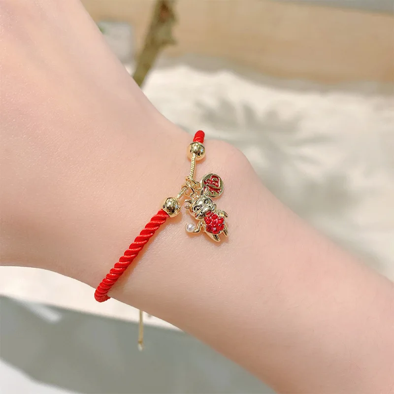 

Fashion Red Bracelet Women Animal Bracelet Charm Chinese Character Bracelets Christmas Jewelry Childrens Gifts New