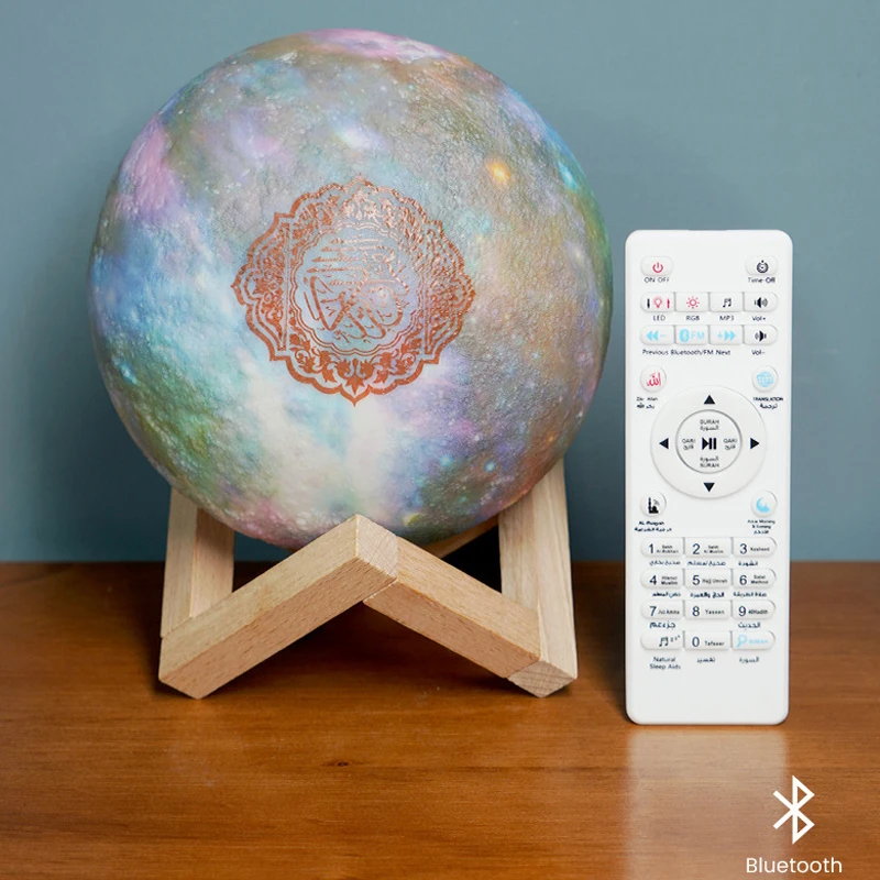

Night Light Quran Wireless Bluetooth Speaker Quran LED Night Light Colorful Reciter Muslim Speaker Remote Control Moon Lamp