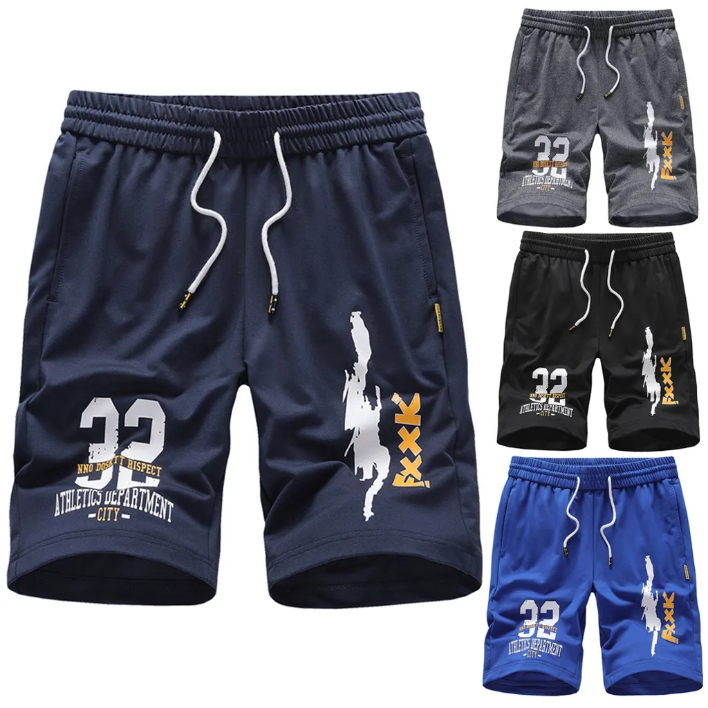

Drawstring Shorts Men Casual Beach Summer Elastic Waist Shorts Men Loose Letter Printed Male Short Hot