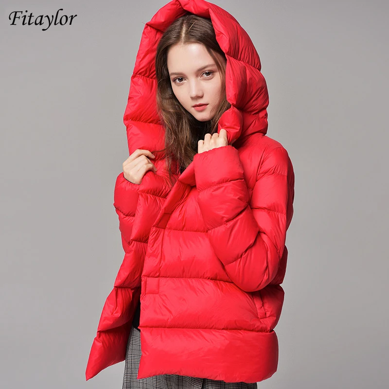

Зимнее ульсветильник пальто Fitaylor на 90% белом утином пуху, Повседневная Свободная Толстая теплая короткая парка с капюшоном, ветрозащитная з...