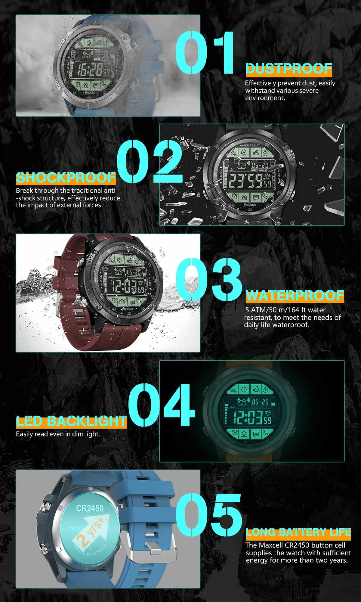Новинка, Zeblaze VIBE, 3 S, 3 S, прочные уличные Смарт-часы, 50 м, водонепроницаемые, 5 АТМ, умные часы, в режиме реального времени, погода, фитнес-трекер для мужчин