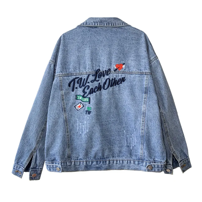 

Denim Jacket Women 2020 Autumn New Fashion Female Long Sleeve Single Breasted Embroidery Outerwear Denim Coats Jacket