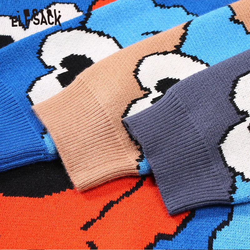 Женский Повседневный вязаный пуловер ELFSACK синий с длинными рукавами и мультяшным