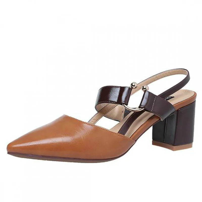 

2020 Spring New Hollow Coarse Sandals High-heeled Shallow Mouth Pointed Baotou Shoes Work Shoes Women Female Sexy ZH100092