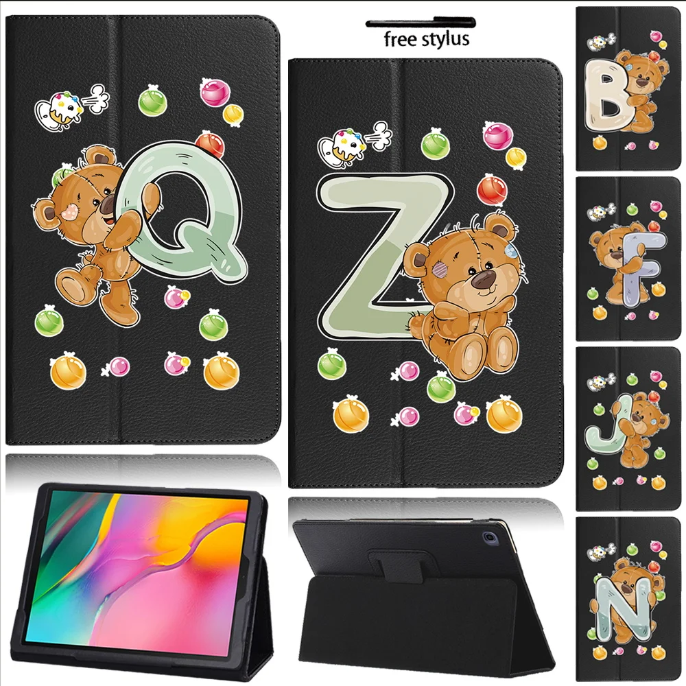 

For Samsung Tab A 10.1 2019 T510 T515 Cute Letter Series Pattern Anti-fall Back Support Tablet Case + Stylus