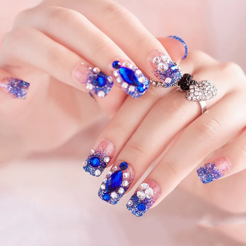 24 шт./компл. Стразы накладные ногти наклейки невесты нажмите на поддельные