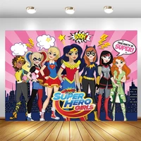 super hero girls photography backdrop city building happy birthday party photo background booths studio props decoration banner