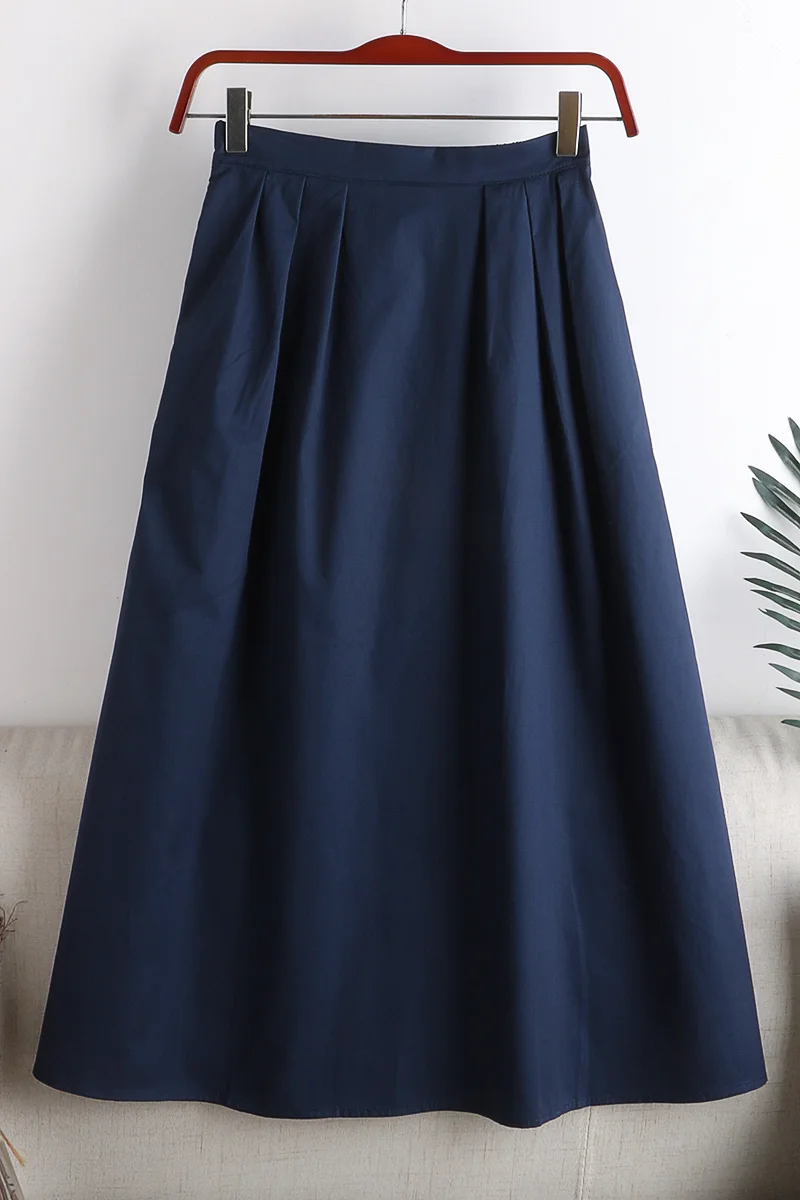 

2020 New Style for Autumn Winter High Waist Slim A- line Skirt Elastic Waist Zipper Waist Solid Color Midi Skirt Women