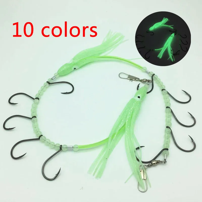 

1Pcs Glow Octopus Squid Lure Swivels String Fishing Hook Sea Fishing Sabiki Texas Rigs For Herring Luminous Artificial Fake Bait