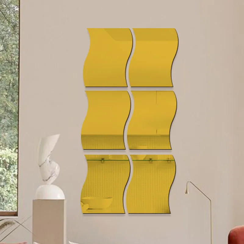 

3D Mirror Wall Stickers Wave Acrylic Decorative Wall Mirrors for Makeup Bathroom Living Room Mural Home Decor