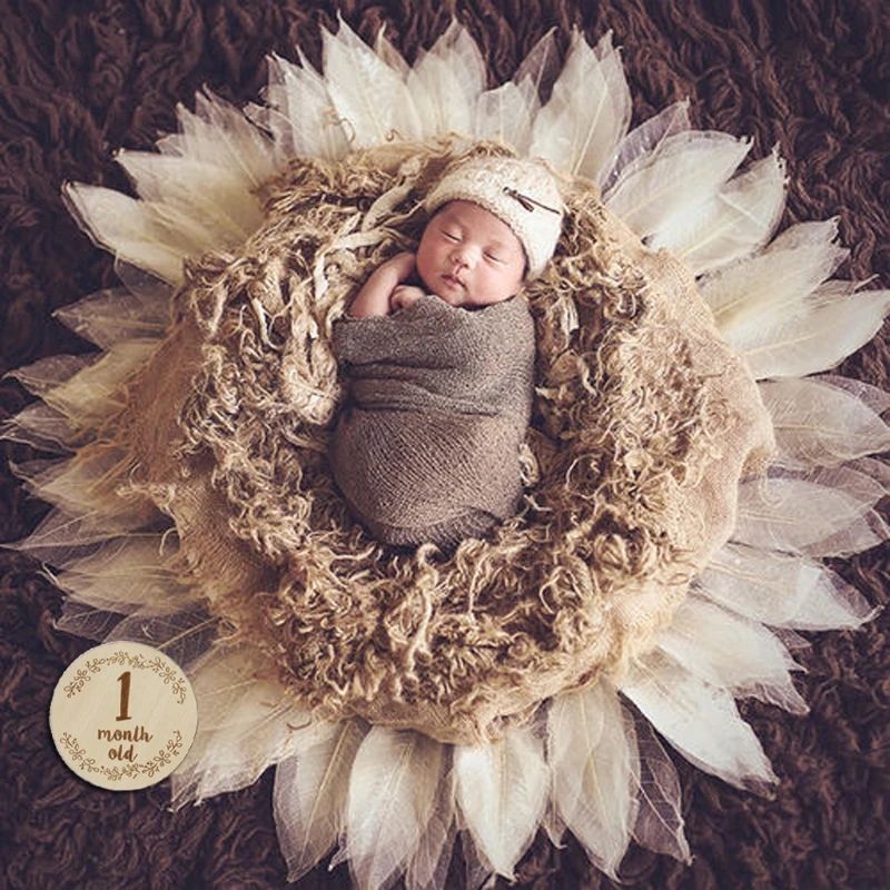 

40JC Wooden Baby Month Milestone Card Newborn Birthday Gender Card Photography Props