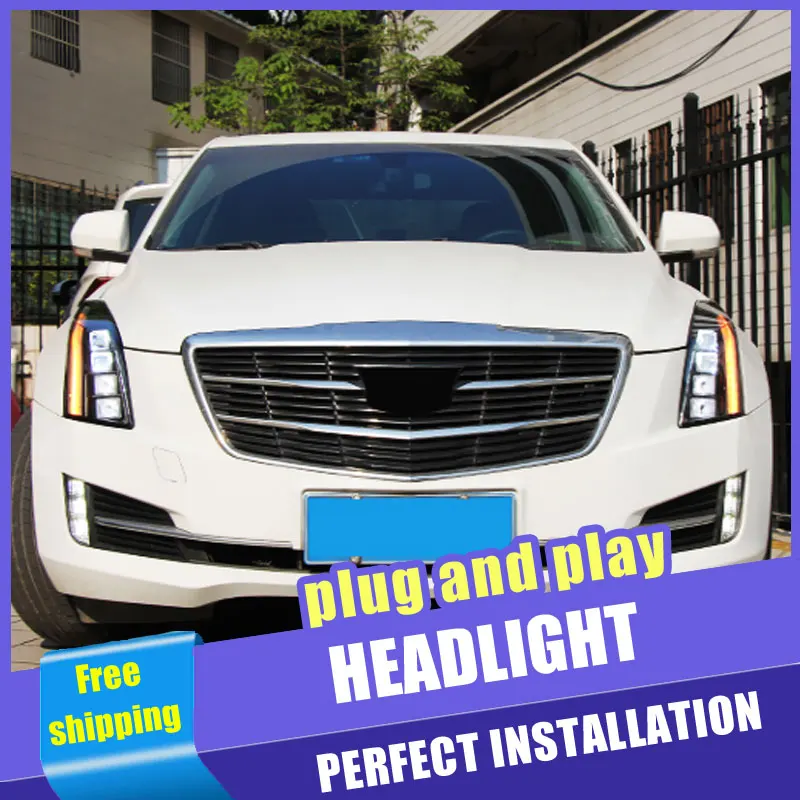 

2PCS Car Style LED headlights for Cadillac ATS 14-18 for ATS head lamp all LED DRL Lens Double Beam H7 HID Xenon bi xenon lens