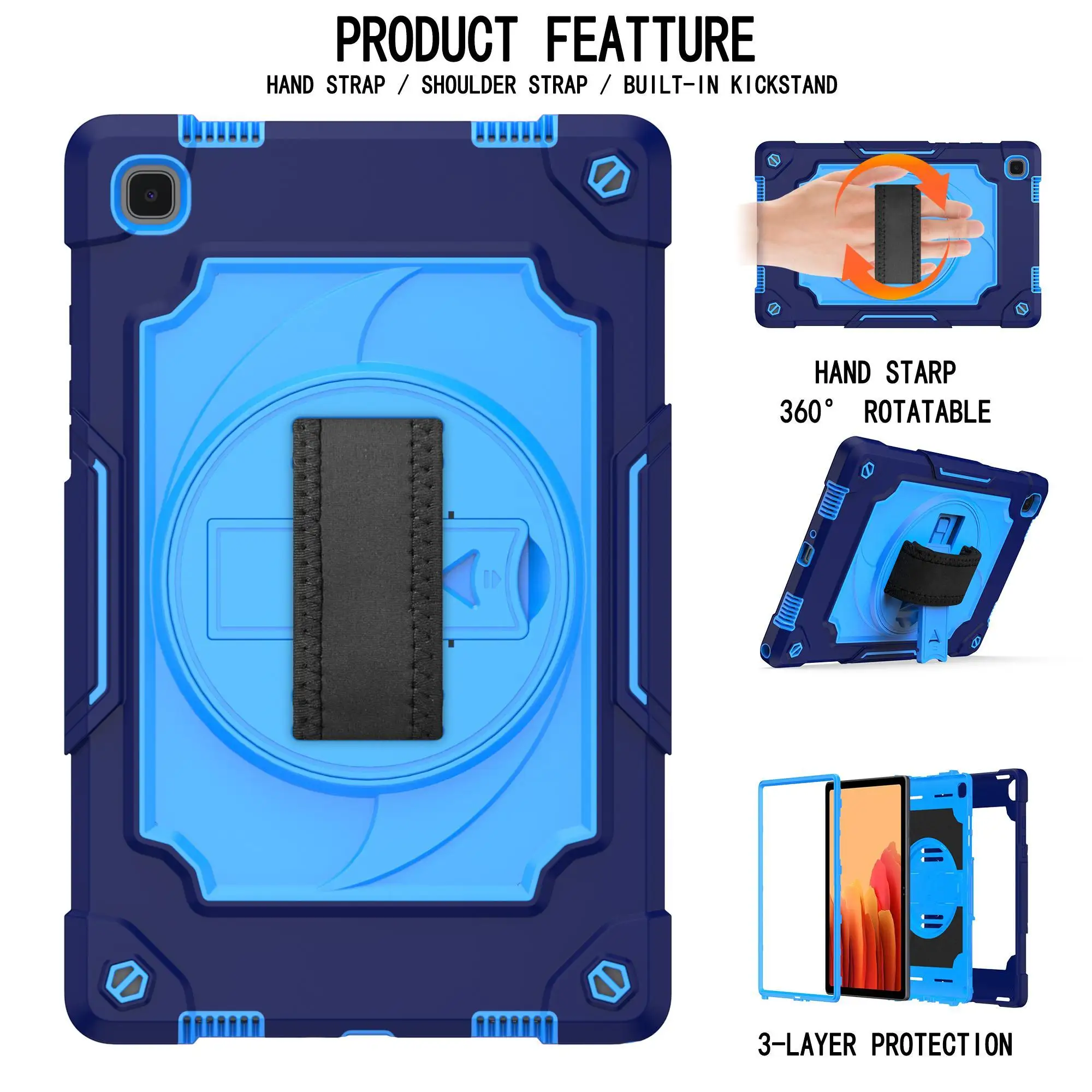 

For Samsung Tab A7 10.4" 2020 SM-T500 T505 Silicon Shockproof Tablet Cover 360Rotating Stand Capa With Straps Case Fundas