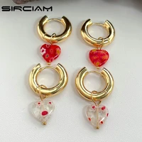 vintage coloured glazed heart hoop earrings for women boho red white geometry stainless steel huggie earrings y2k lucky jewelry