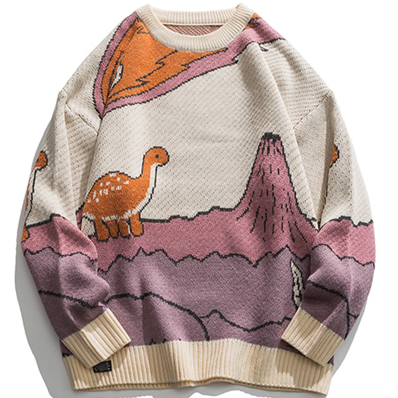 LACIBLE Harajuku Cartoon Little Dinosaur Knitted Sweater Winter Men Women Vintage Pullover Casual Streetwear | Мужская одежда