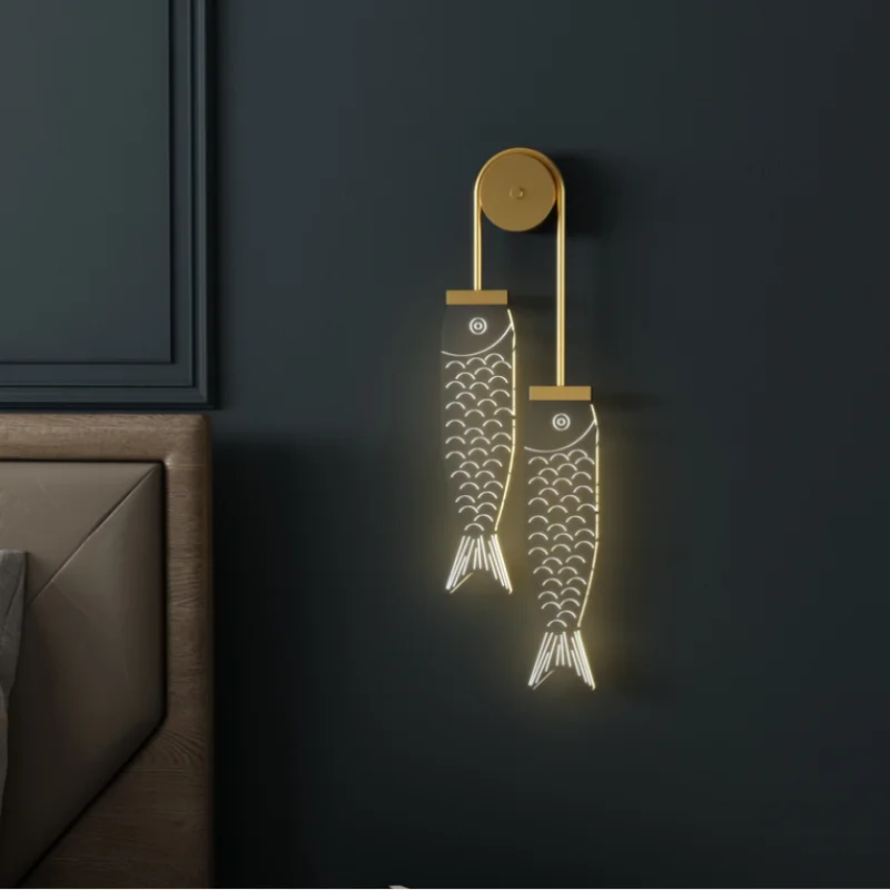 

Современные светодиодные светильники, настенный двойной светильник в виде рыбы для спальни, детской комнаты, прикроватная лампа, скандинав...