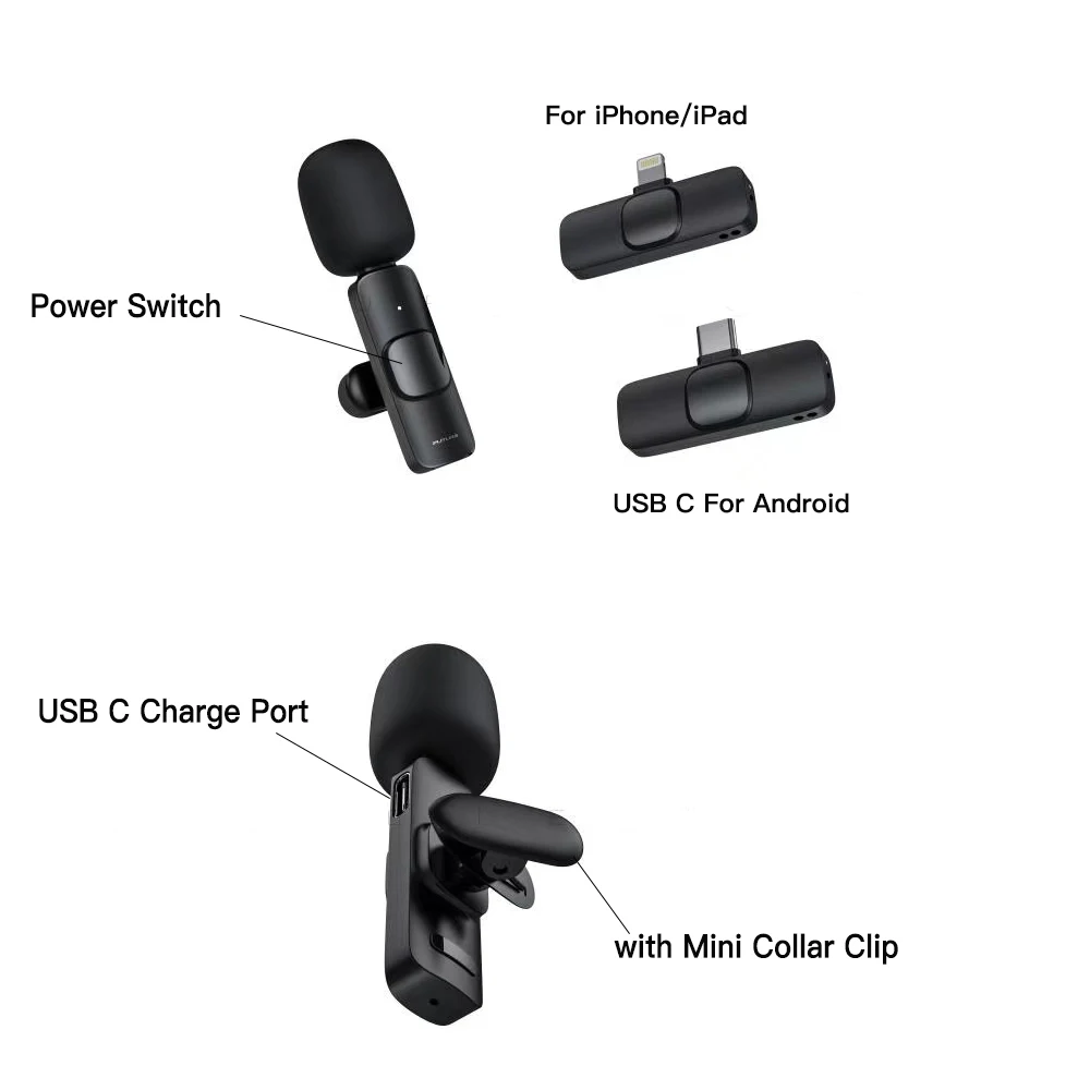 Wireless Lavalier Microphone Studio Gaming for iPhone Type-C PC Computer Lapel Clip Professional Mic Live Broadcast Mobile Phone |