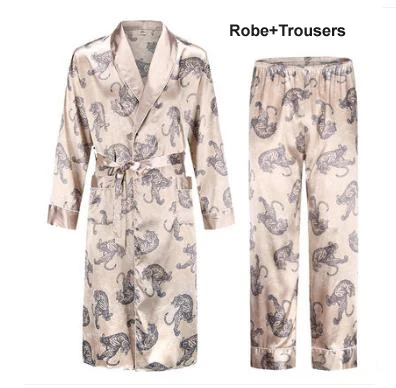 Robe set 7 Мужской банный халат, мужские атласные шарфы, пижама с принтом тигра, мужская летняя одежда, мужская атласная пижама, Свободная Домашняя одежда - Цвет: Robe set 7